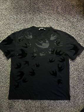 Alexander McQueen Black Graphic Swallow Short Sleeve Tee